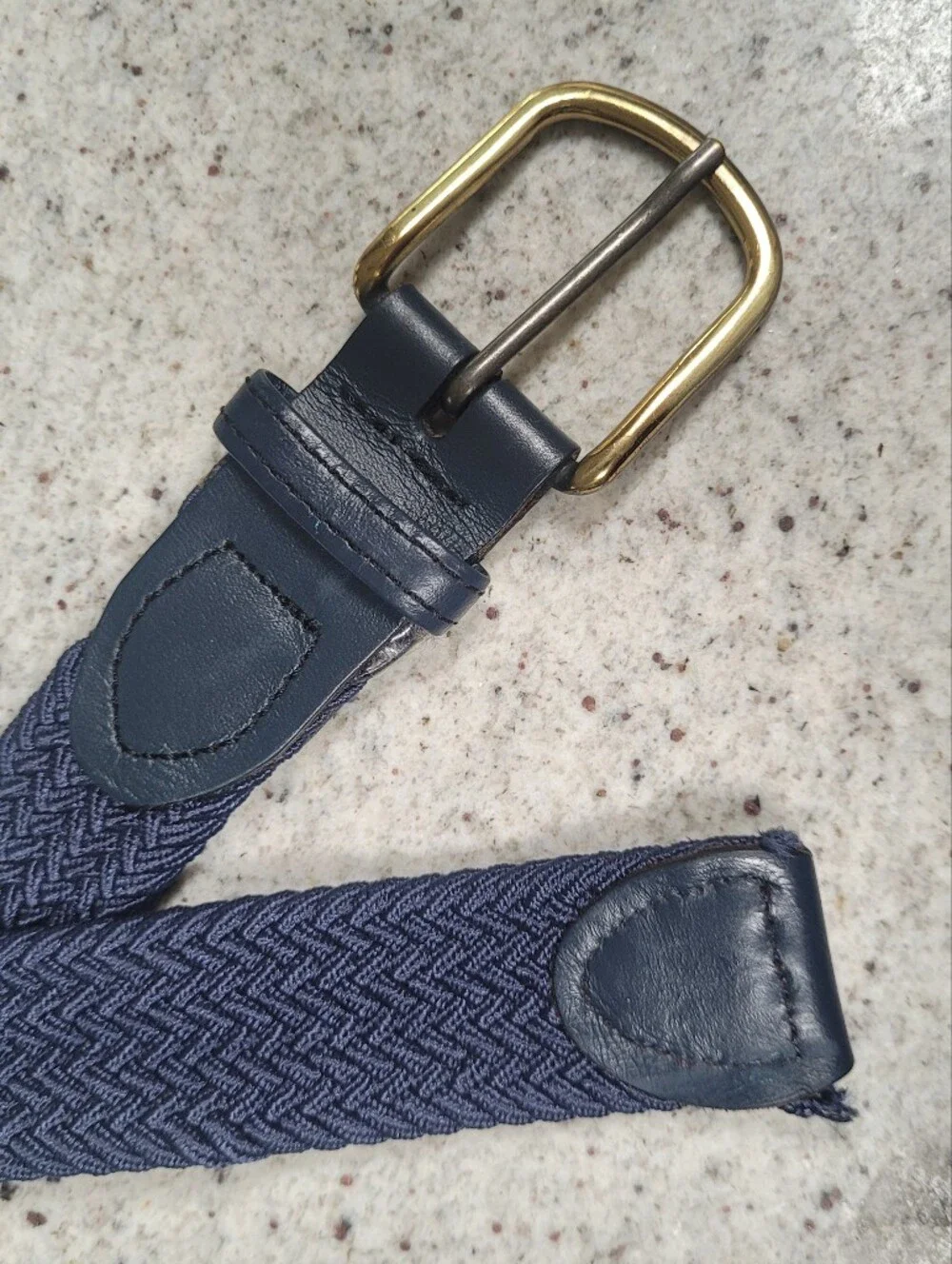 Braided Stretch Belt Navy Blue Large 38-40 Leather Details Made In USA
